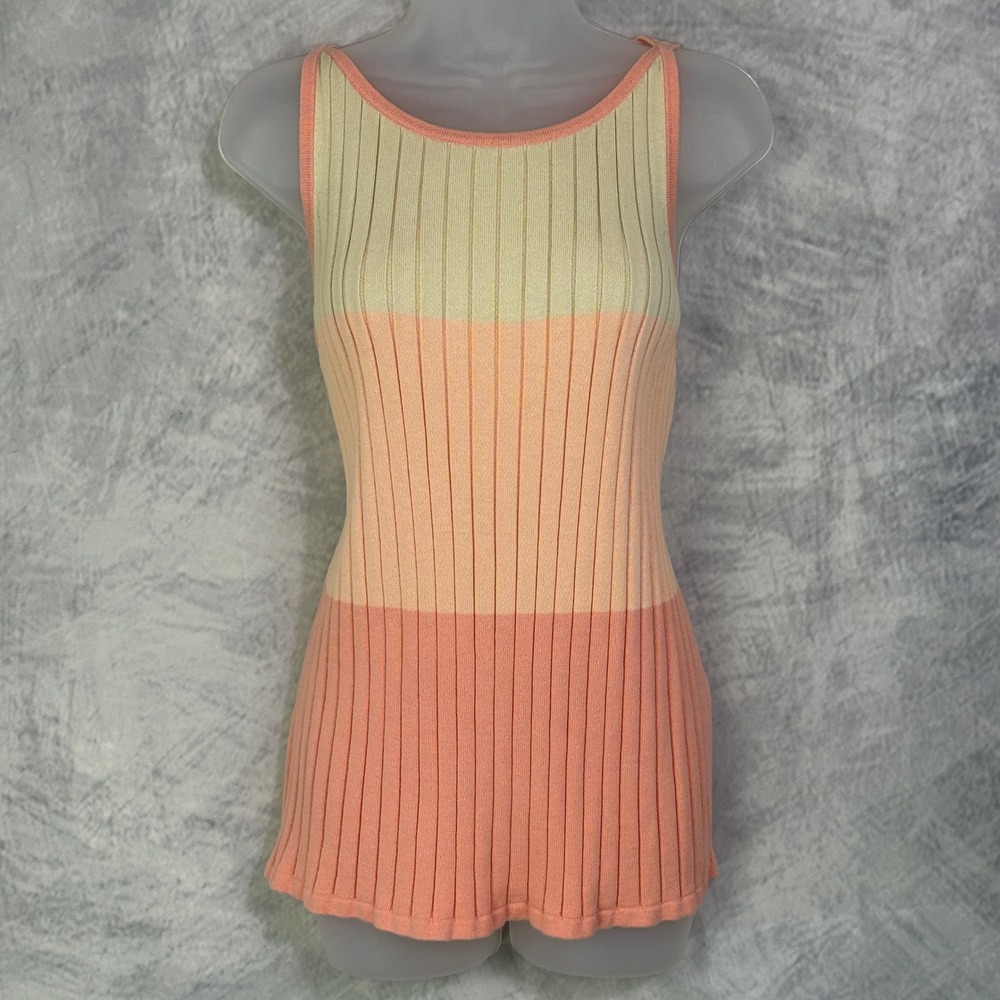 Vtg 90s Colorblock Sweater Tank Top Womens sz 14/16W Coastal Beach Minimalist